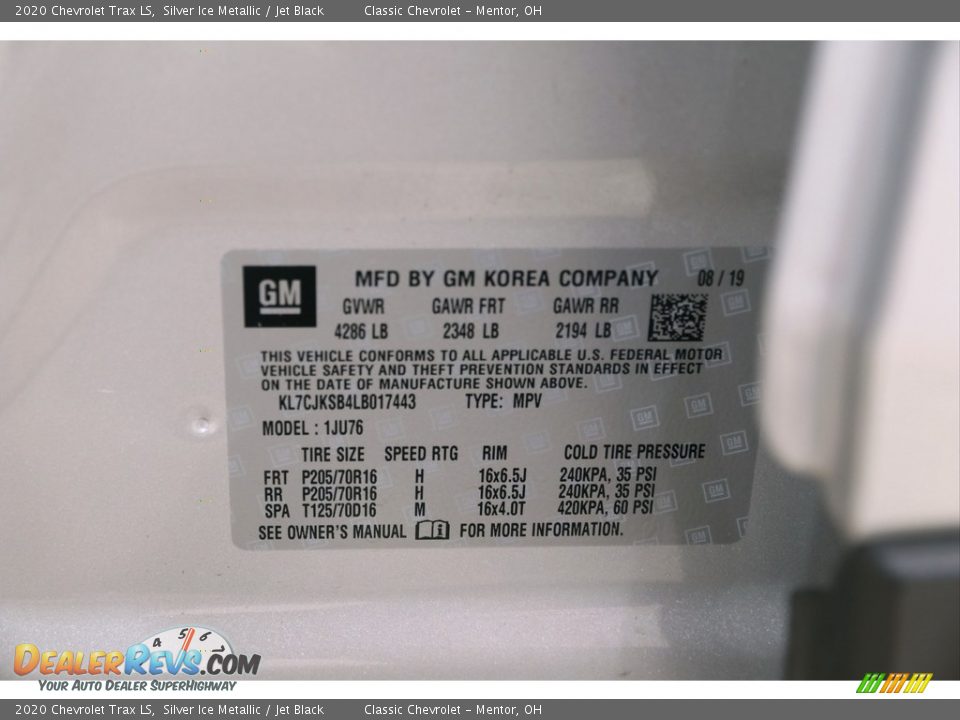 2020 Chevrolet Trax LS Silver Ice Metallic / Jet Black Photo #22