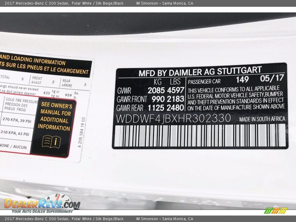 2017 Mercedes-Benz C 300 Sedan Polar White / Silk Beige/Black Photo #24