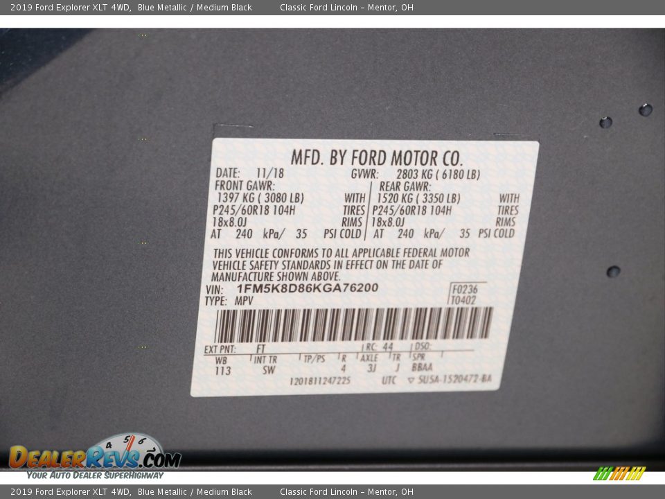 2019 Ford Explorer XLT 4WD Blue Metallic / Medium Black Photo #24