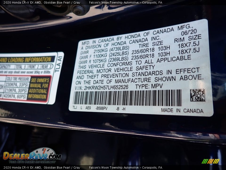 2020 Honda CR-V EX AWD Obsidian Blue Pearl / Gray Photo #12