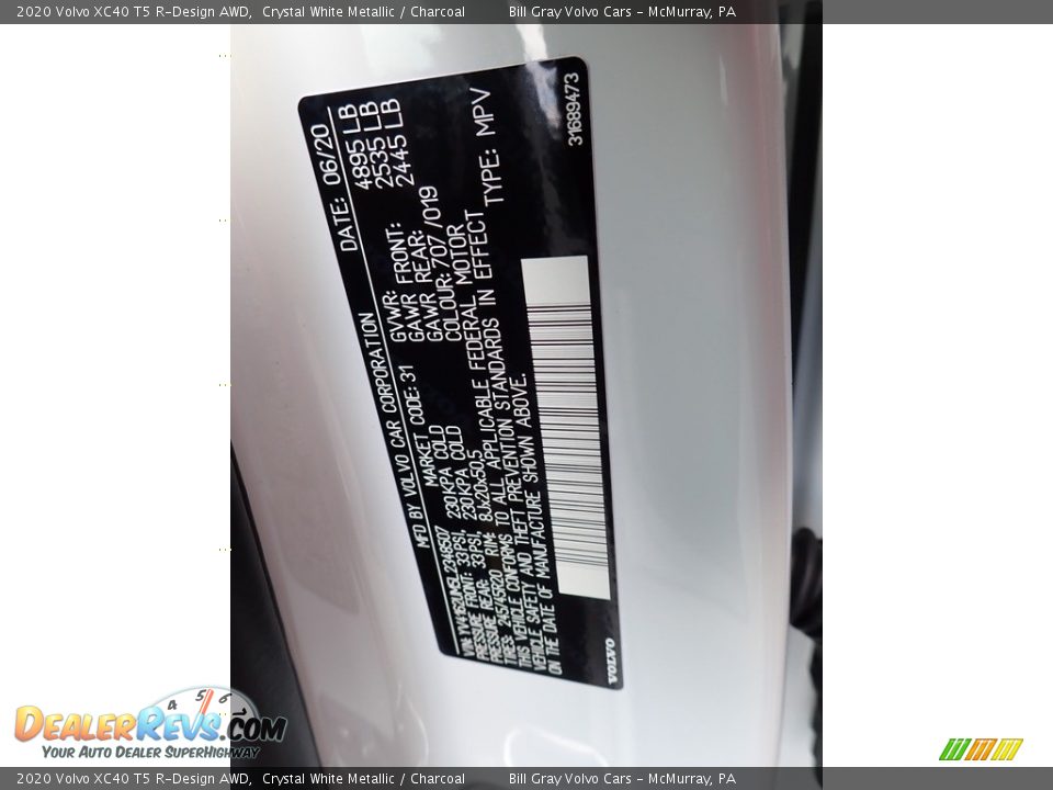 2020 Volvo XC40 T5 R-Design AWD Crystal White Metallic / Charcoal Photo #11