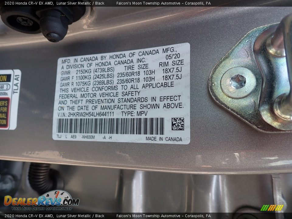 2020 Honda CR-V EX AWD Lunar Silver Metallic / Black Photo #12