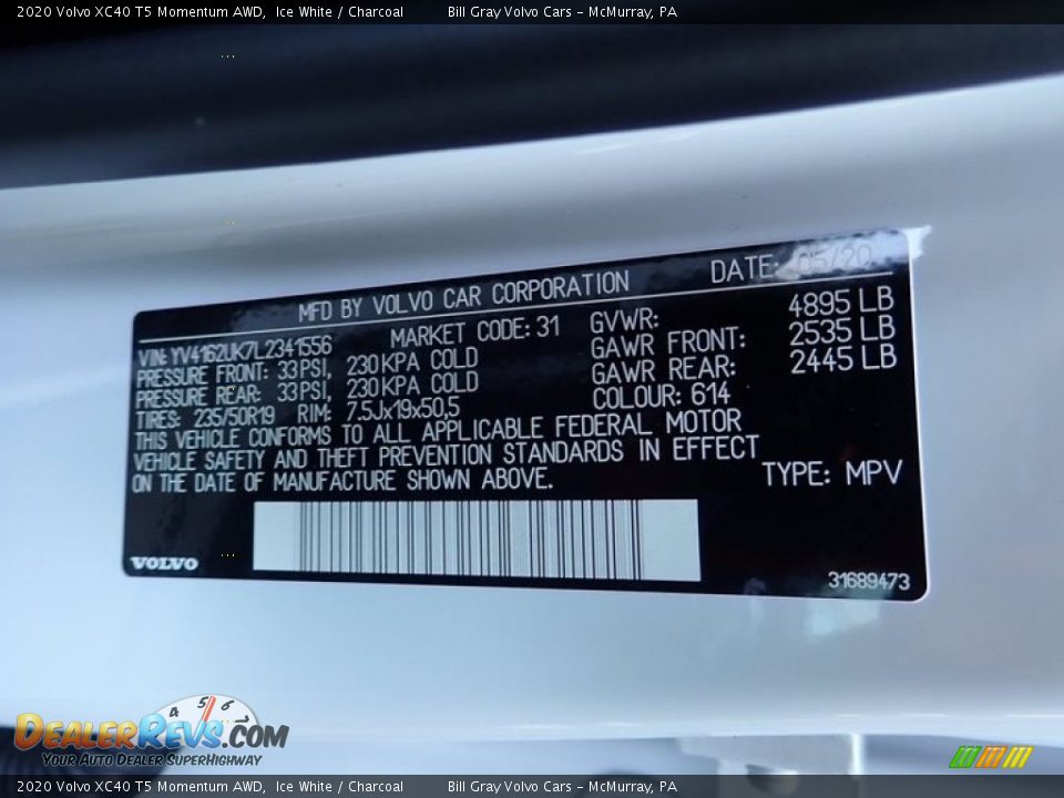 2020 Volvo XC40 T5 Momentum AWD Ice White / Charcoal Photo #11