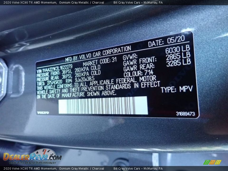 2020 Volvo XC90 T6 AWD Momentum Osmium Gray Metallic / Charcoal Photo #13