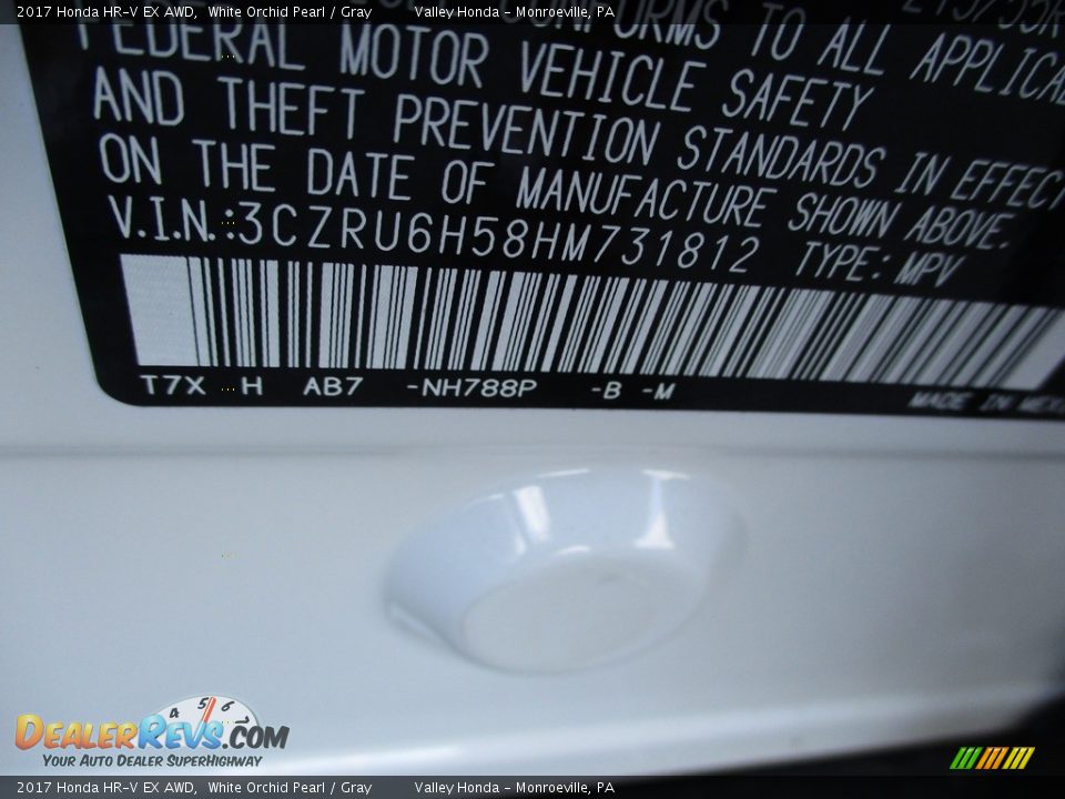 2017 Honda HR-V EX AWD White Orchid Pearl / Gray Photo #19