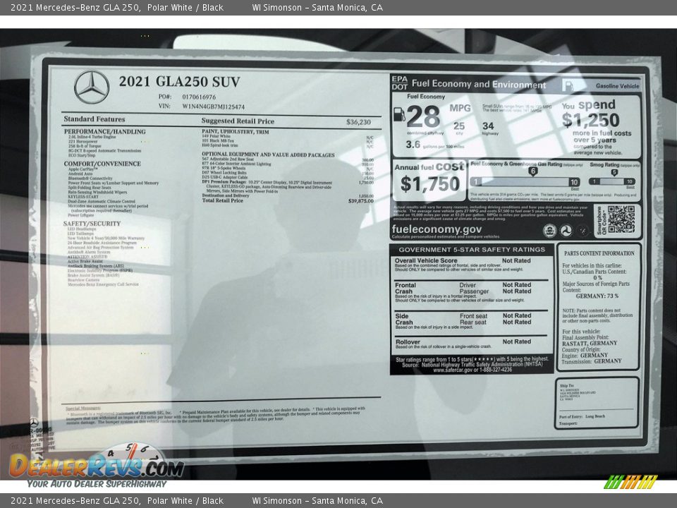 2021 Mercedes-Benz GLA 250 Polar White / Black Photo #10