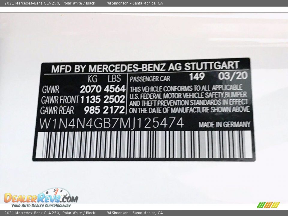 2021 Mercedes-Benz GLA 250 Polar White / Black Photo #11
