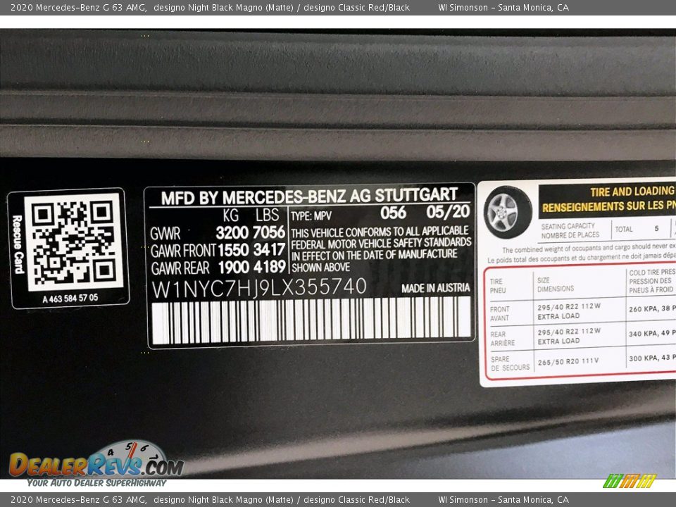 2020 Mercedes-Benz G 63 AMG designo Night Black Magno (Matte) / designo Classic Red/Black Photo #11