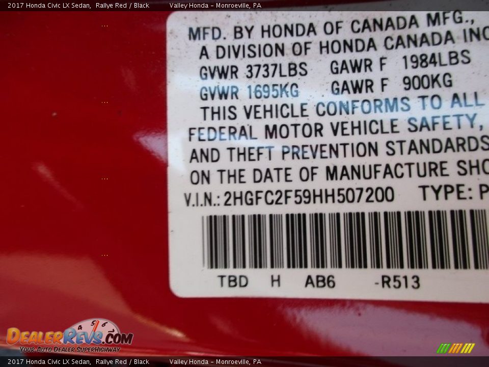 2017 Honda Civic LX Sedan Rallye Red / Black Photo #19