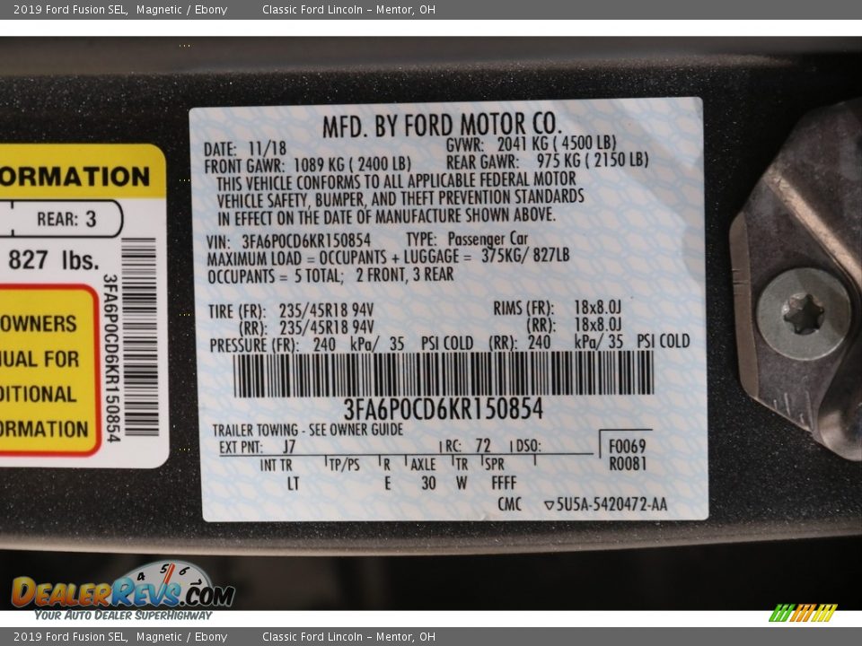 2019 Ford Fusion SEL Magnetic / Ebony Photo #19