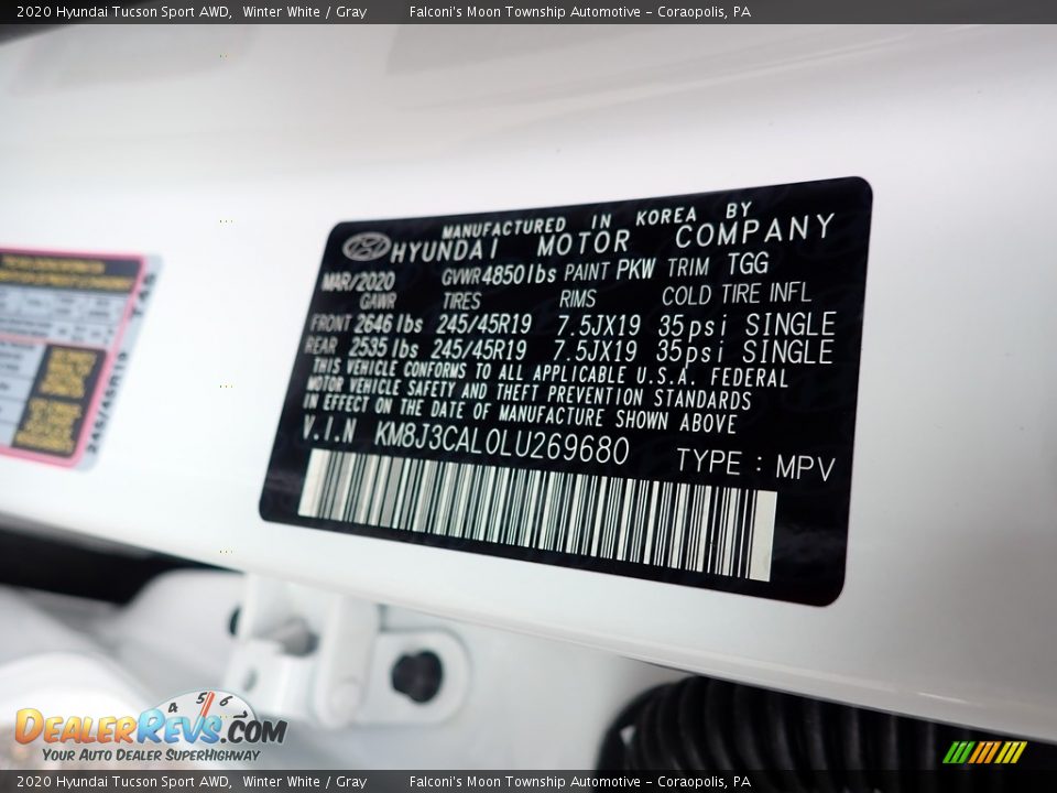 2020 Hyundai Tucson Sport AWD Winter White / Gray Photo #12
