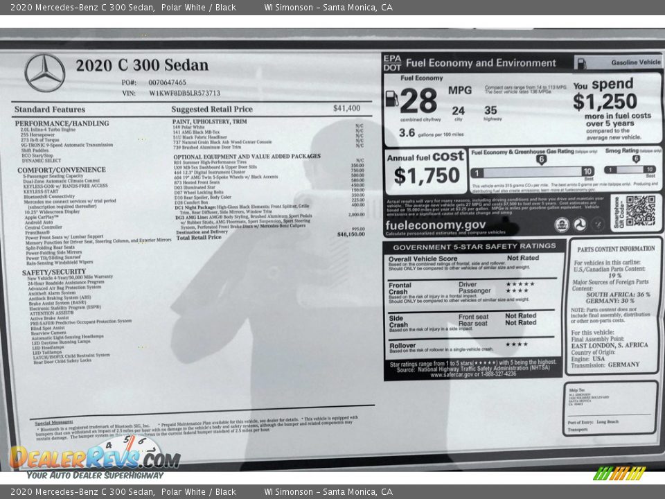 2020 Mercedes-Benz C 300 Sedan Polar White / Black Photo #10