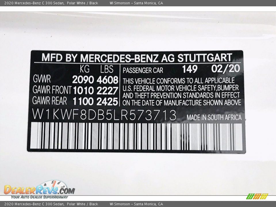 2020 Mercedes-Benz C 300 Sedan Polar White / Black Photo #11