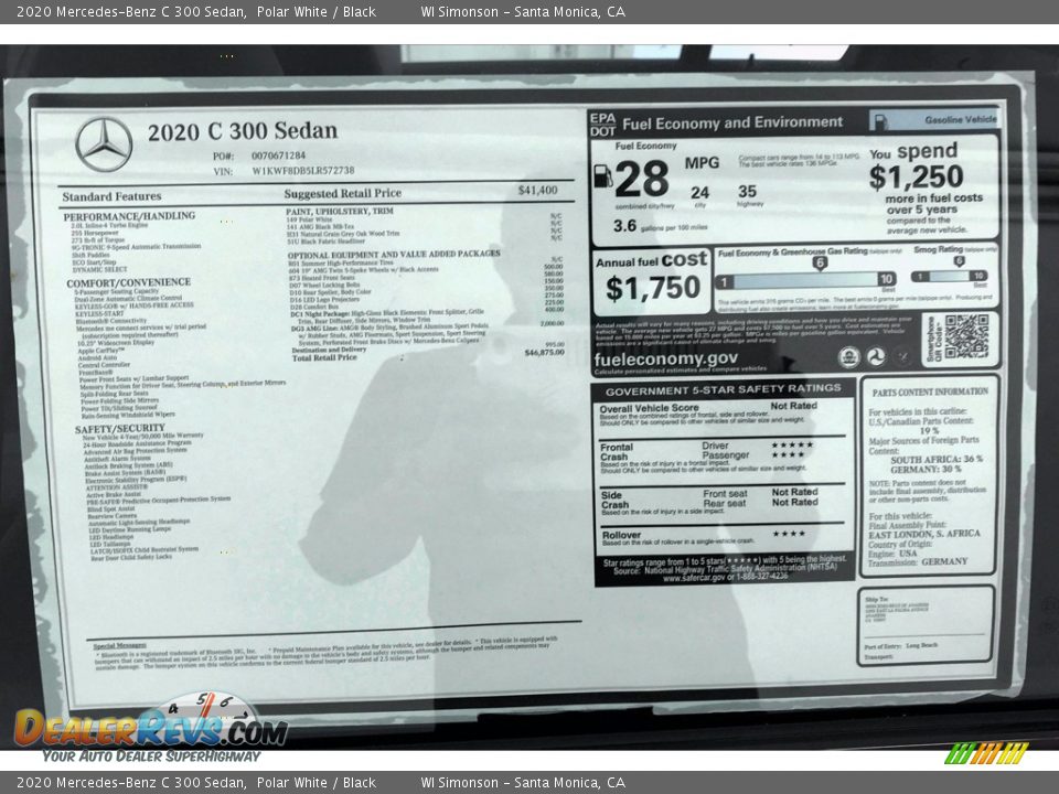 2020 Mercedes-Benz C 300 Sedan Polar White / Black Photo #10