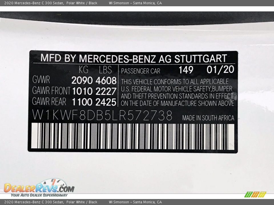 2020 Mercedes-Benz C 300 Sedan Polar White / Black Photo #11