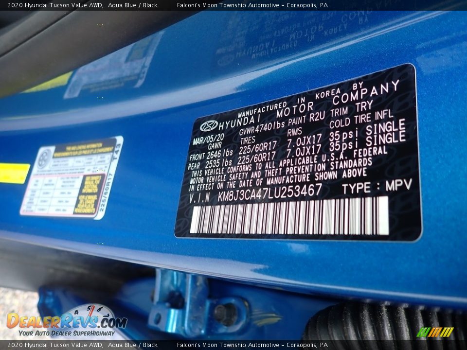 2020 Hyundai Tucson Value AWD Aqua Blue / Black Photo #14