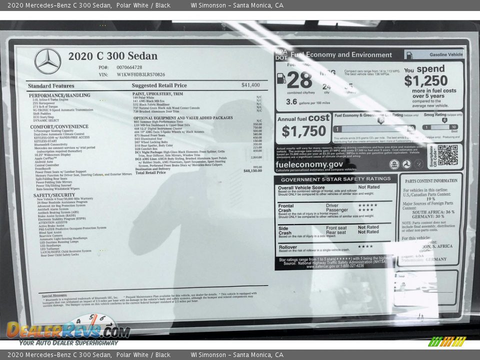 2020 Mercedes-Benz C 300 Sedan Polar White / Black Photo #10