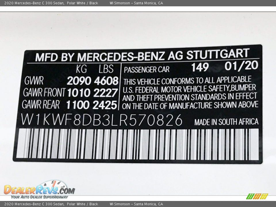 2020 Mercedes-Benz C 300 Sedan Polar White / Black Photo #11