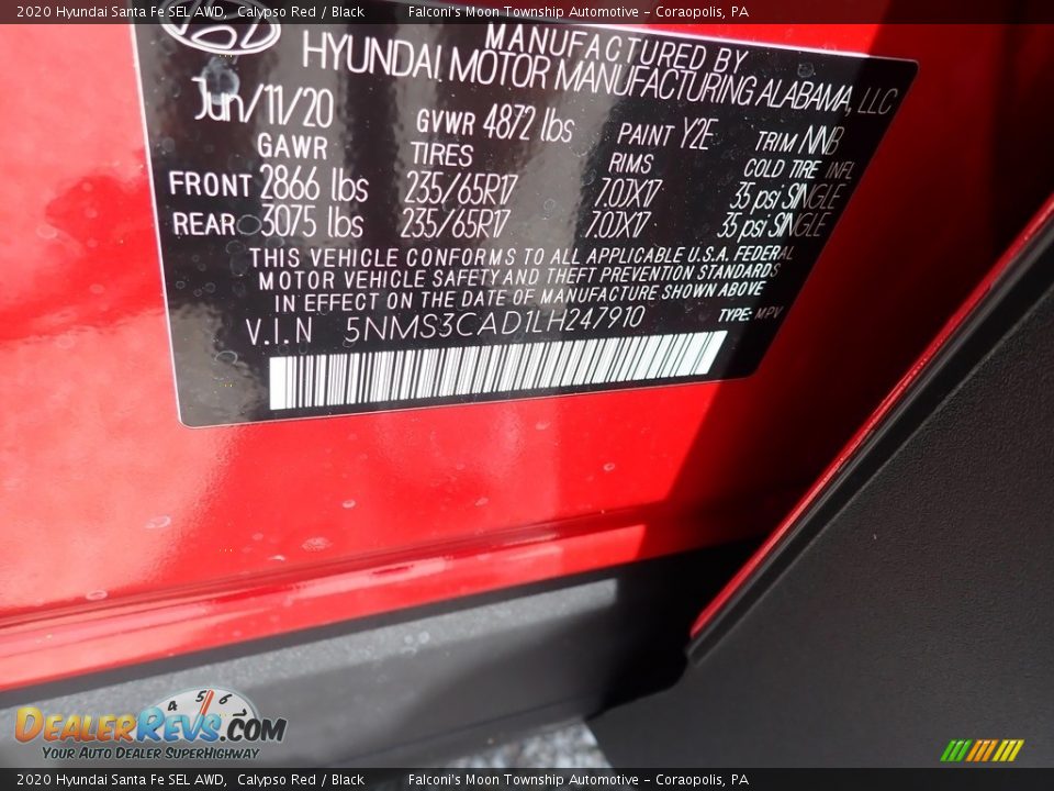 2020 Hyundai Santa Fe SEL AWD Calypso Red / Black Photo #12