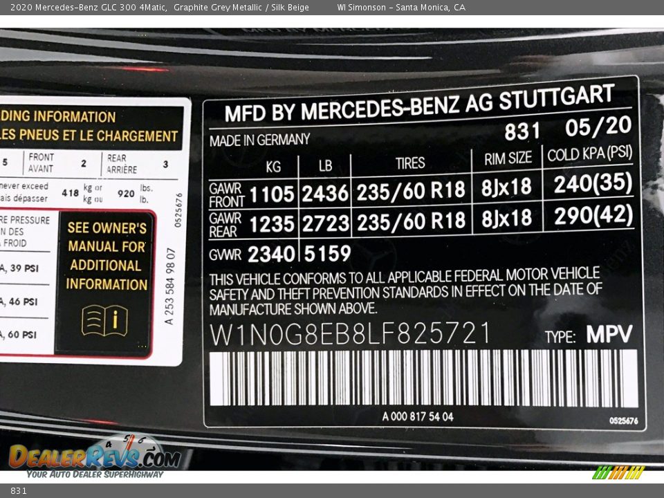 Mercedes-Benz Color Code 831 Graphite Grey Metallic