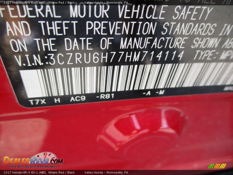 2017 Honda HR-V EX-L AWD Milano Red / Black Photo #19