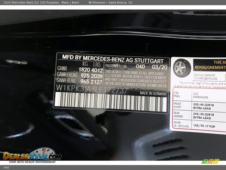 Mercedes-Benz Color Code 040 Black