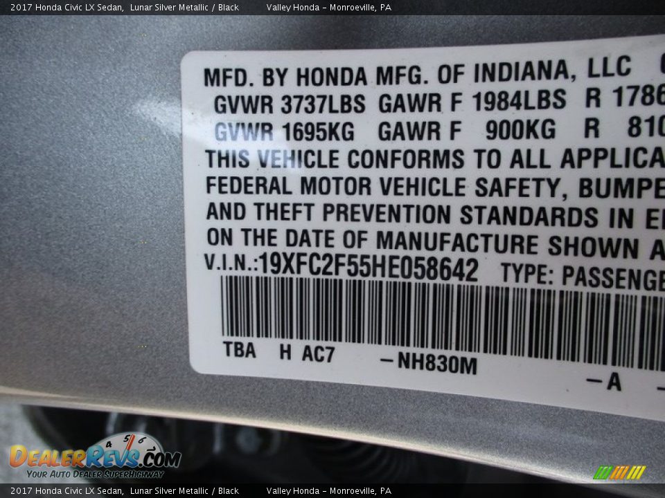 2017 Honda Civic LX Sedan Lunar Silver Metallic / Black Photo #19