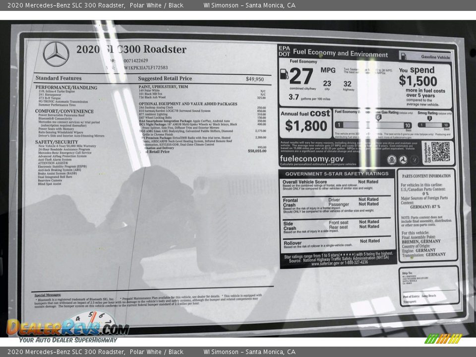 2020 Mercedes-Benz SLC 300 Roadster Window Sticker Photo #10