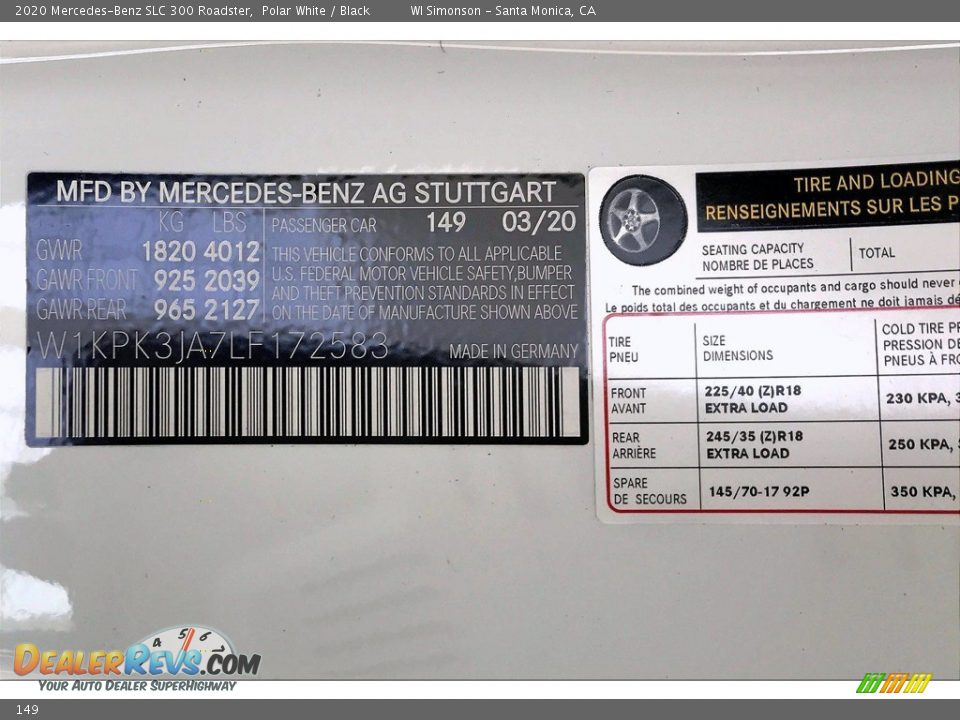Mercedes-Benz Color Code 149 Polar White