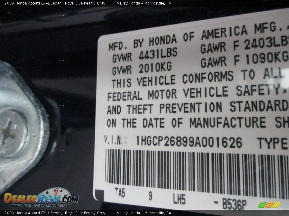 2009 Honda Accord EX-L Sedan Royal Blue Pearl / Gray Photo #19