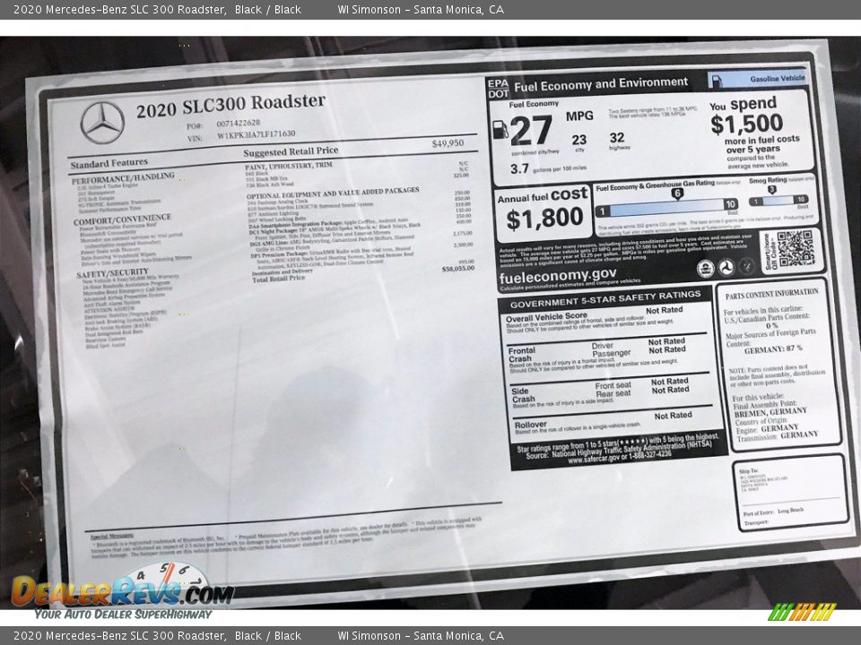 2020 Mercedes-Benz SLC 300 Roadster Black / Black Photo #10