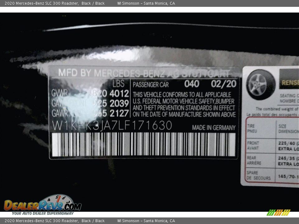 2020 Mercedes-Benz SLC 300 Roadster Black / Black Photo #11