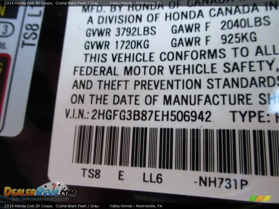 2014 Honda Civic EX Coupe Crystal Black Pearl / Gray Photo #19