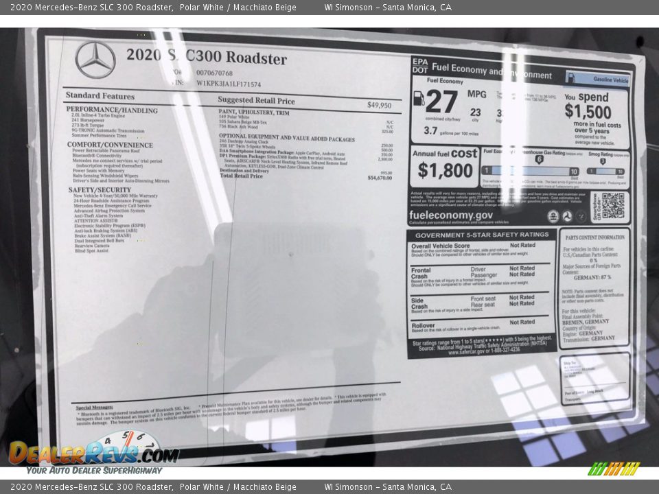 2020 Mercedes-Benz SLC 300 Roadster Polar White / Macchiato Beige Photo #10