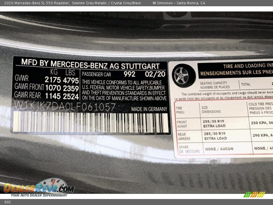 Mercedes-Benz Color Code 992 Selenite Grey Metallic