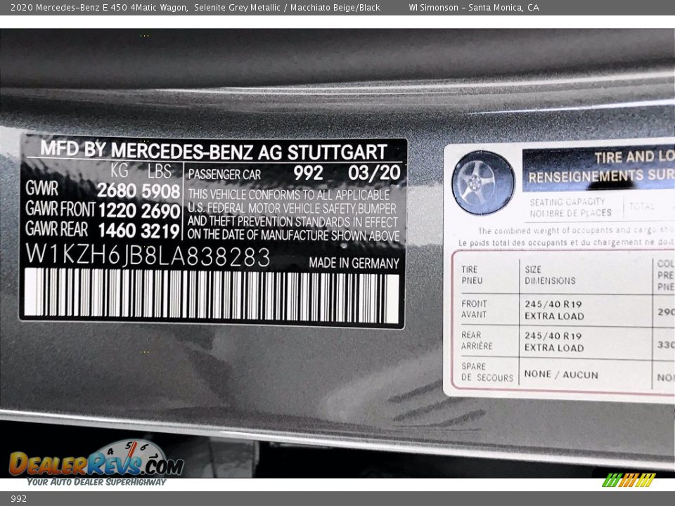 Mercedes-Benz Color Code 992 Selenite Grey Metallic