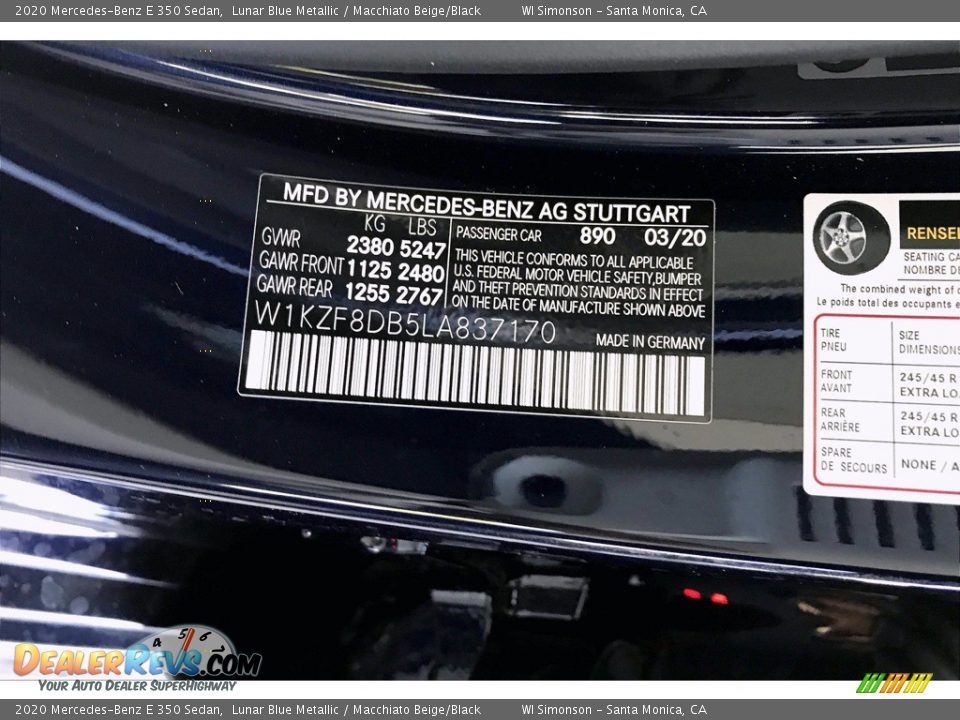 2020 Mercedes-Benz E 350 Sedan Lunar Blue Metallic / Macchiato Beige/Black Photo #11