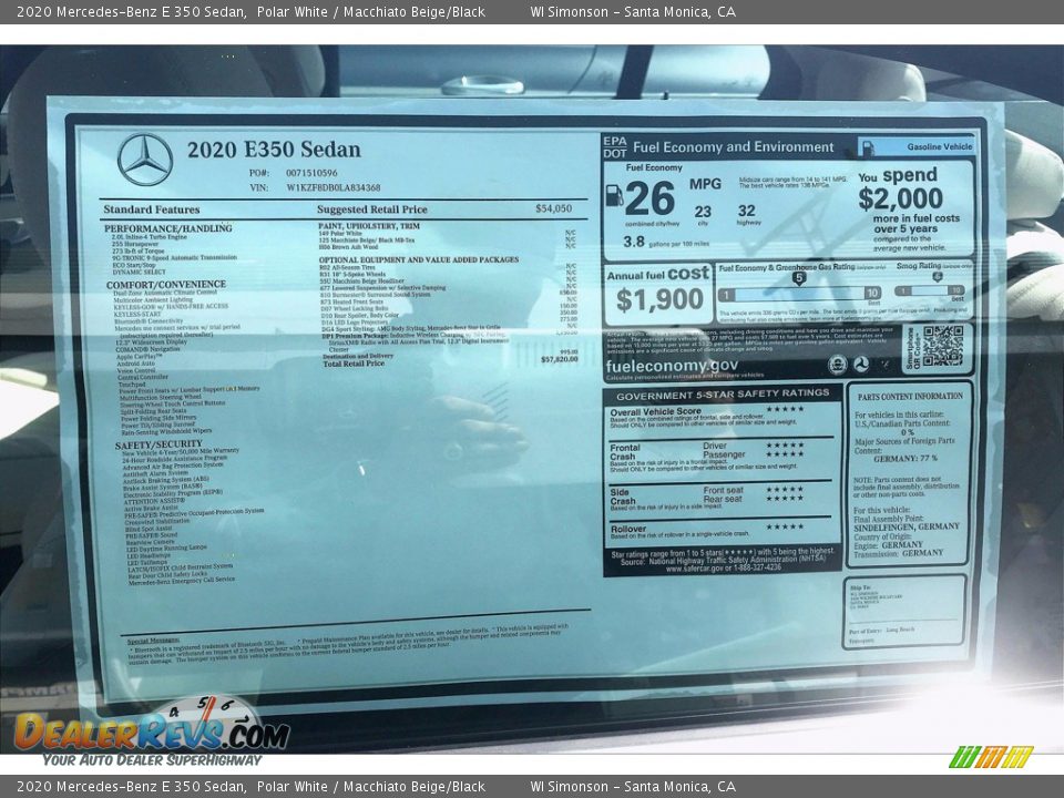 2020 Mercedes-Benz E 350 Sedan Polar White / Macchiato Beige/Black Photo #10