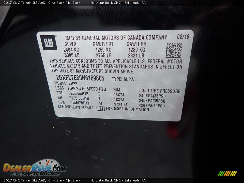 2017 GMC Terrain SLE AWD Onyx Black / Jet Black Photo #15