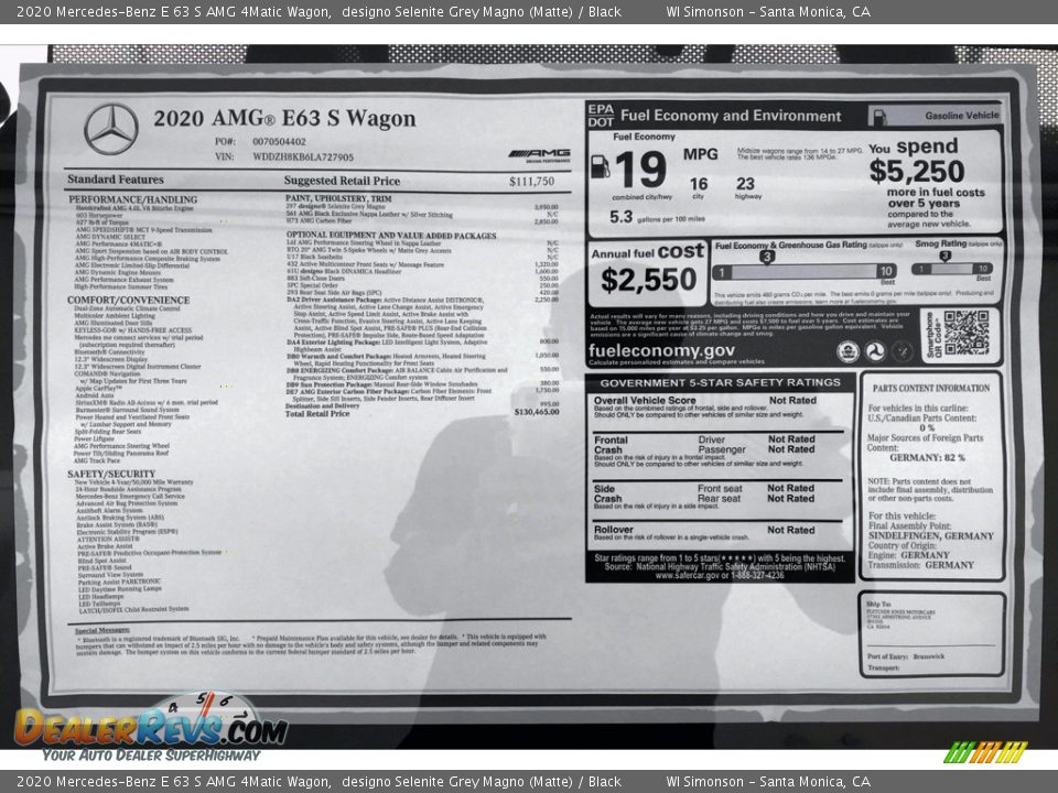 2020 Mercedes-Benz E 63 S AMG 4Matic Wagon Window Sticker Photo #10