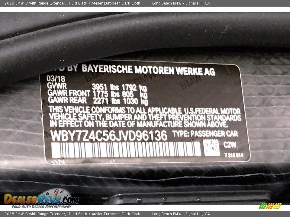 2018 BMW i3 with Range Extender Fluid Black / Atelier European Dark Cloth Photo #36