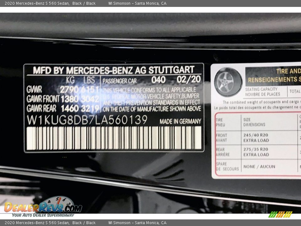 2020 Mercedes-Benz S 560 Sedan Black / Black Photo #11