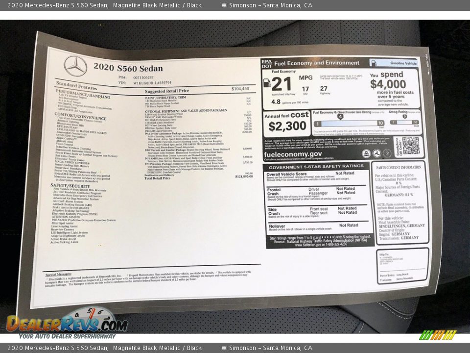 2020 Mercedes-Benz S 560 Sedan Magnetite Black Metallic / Black Photo #11