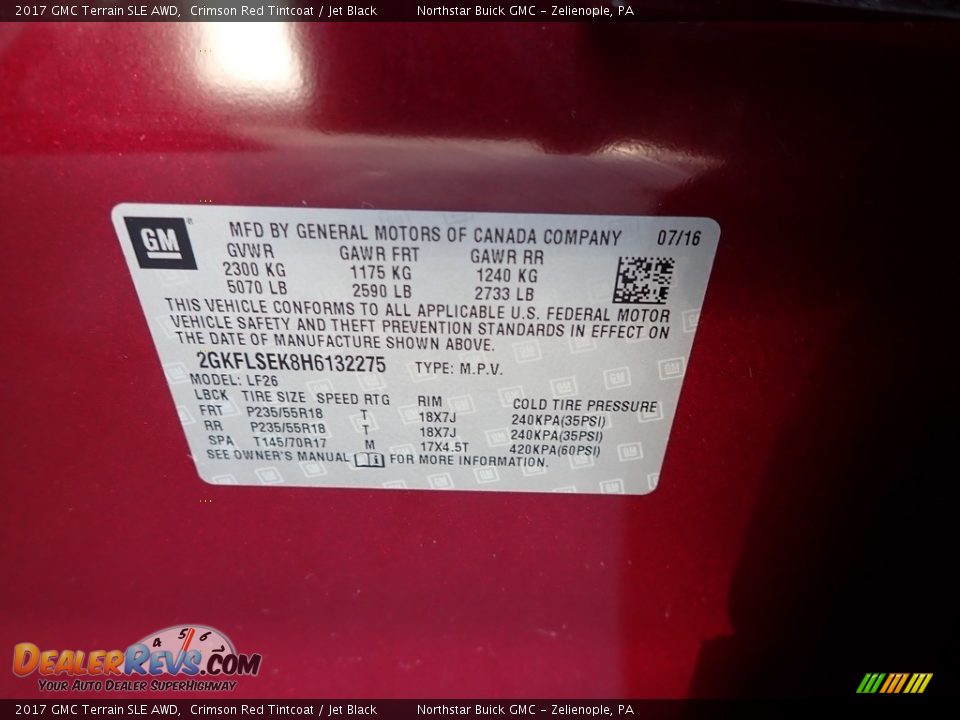 2017 GMC Terrain SLE AWD Crimson Red Tintcoat / Jet Black Photo #15