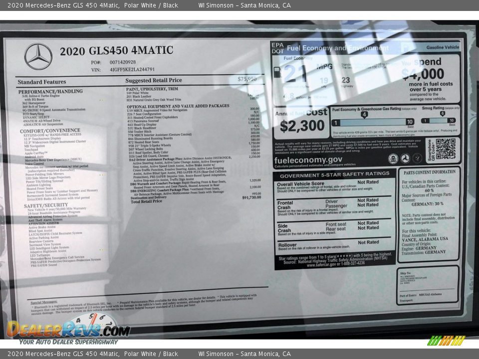 2020 Mercedes-Benz GLS 450 4Matic Polar White / Black Photo #10