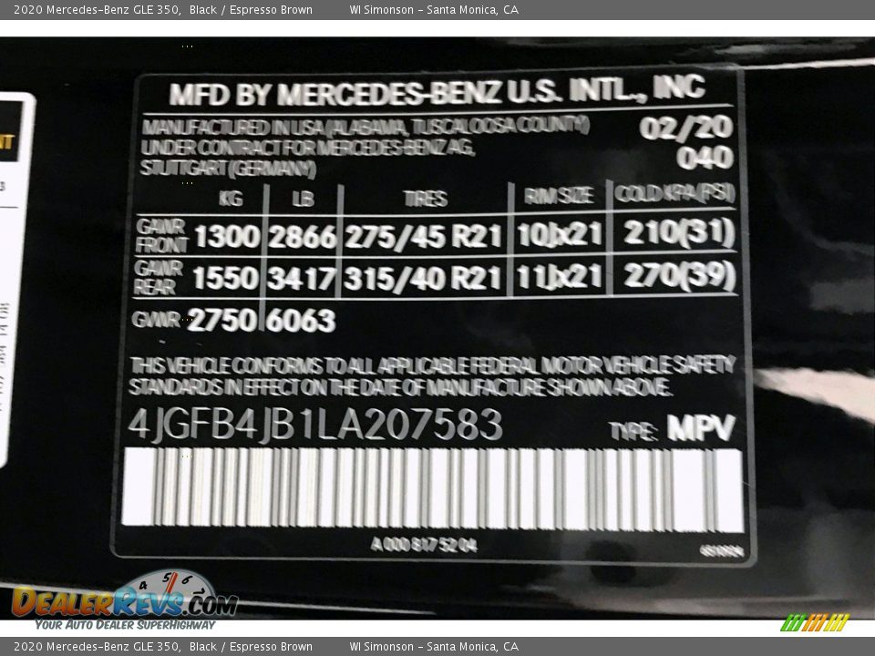 2020 Mercedes-Benz GLE 350 Black / Espresso Brown Photo #10