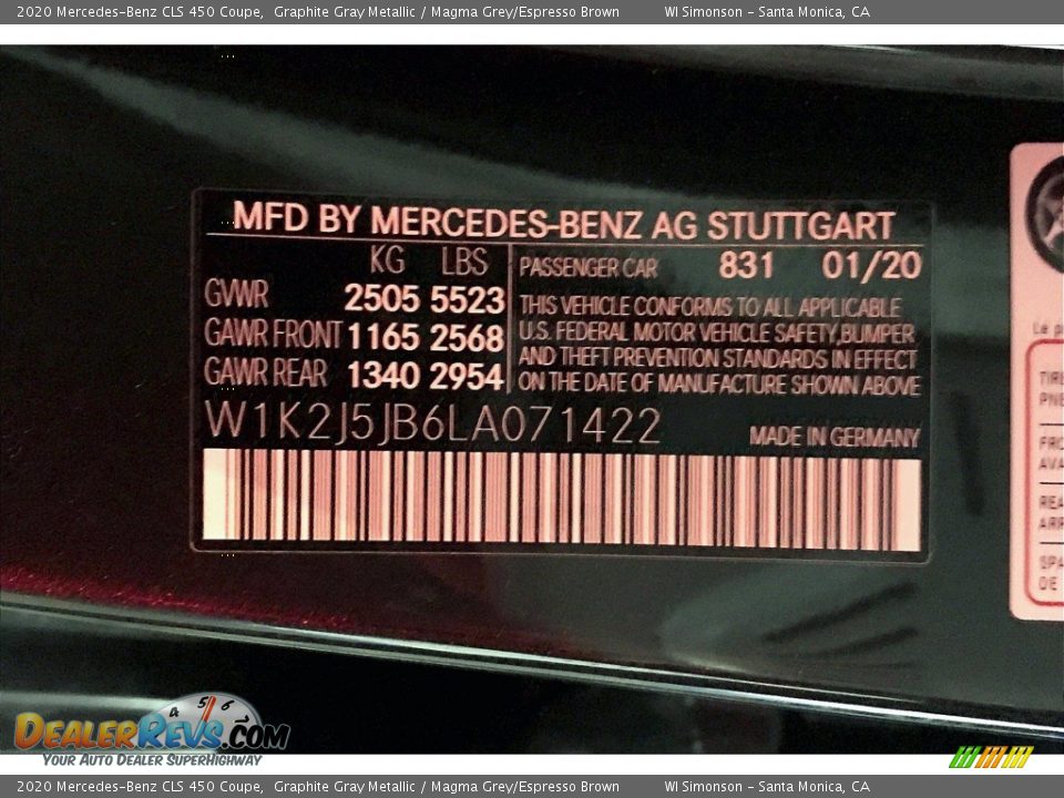 2020 Mercedes-Benz CLS 450 Coupe Graphite Gray Metallic / Magma Grey/Espresso Brown Photo #11