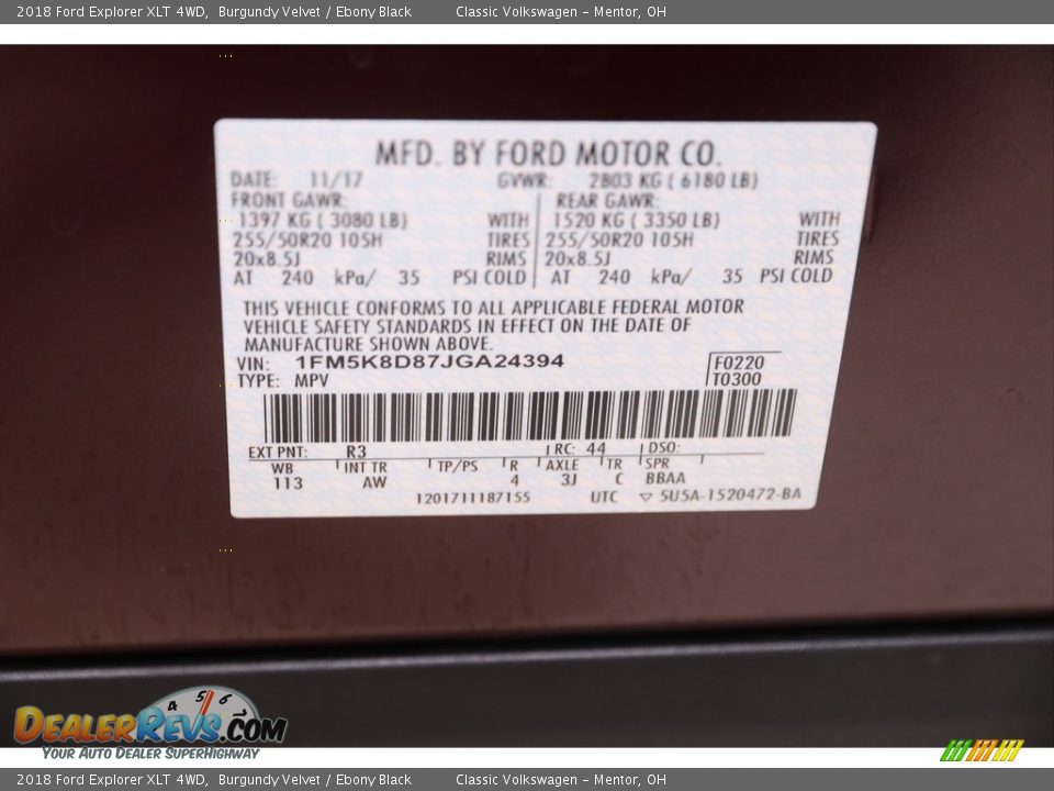 2018 Ford Explorer XLT 4WD Burgundy Velvet / Ebony Black Photo #27