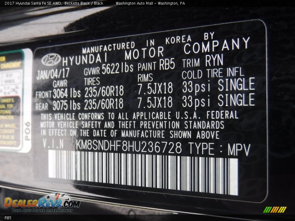 Hyundai Color Code RB5 Becketts Black