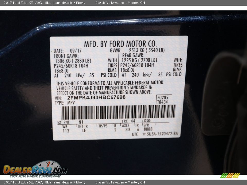 2017 Ford Edge SEL AWD Blue Jeans Metallic / Ebony Photo #31
